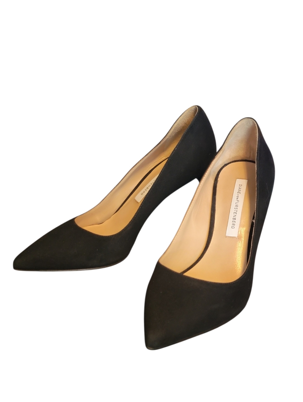 DIANE VON FURSTENBERG Black Suede Pointed Heels Shoes 6M - Picture 8 of 8